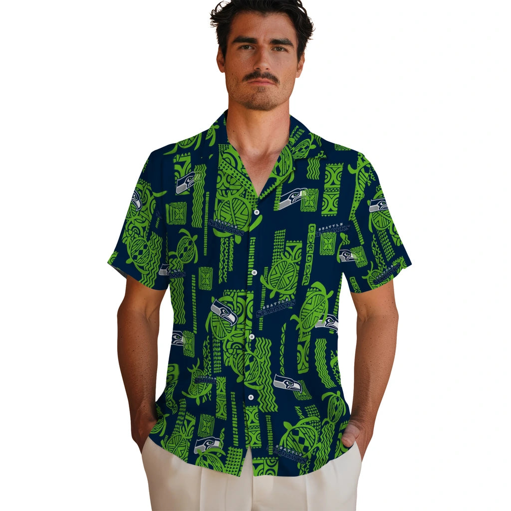 Seattle Seahawks Hawaiian Shirt - Turtle Lines | Moonbestprint