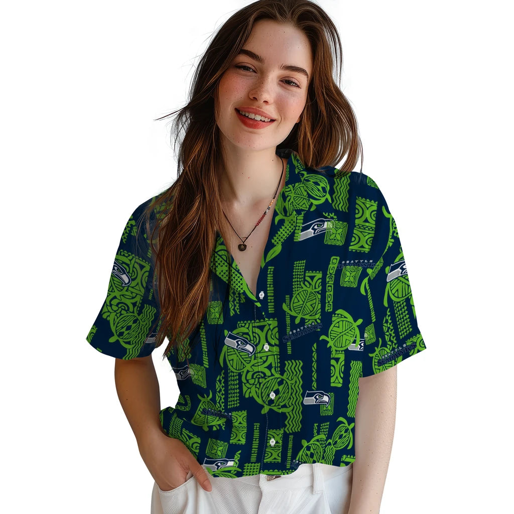 Seattle Seahawks Hawaiian Shirt - Turtle Lines | Moonbestprint