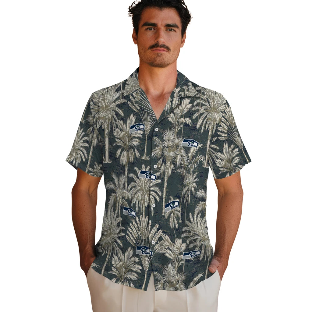 Seattle Seahawks Hawaiian Shirt - Vintage Palm Tree | Moonbestprint