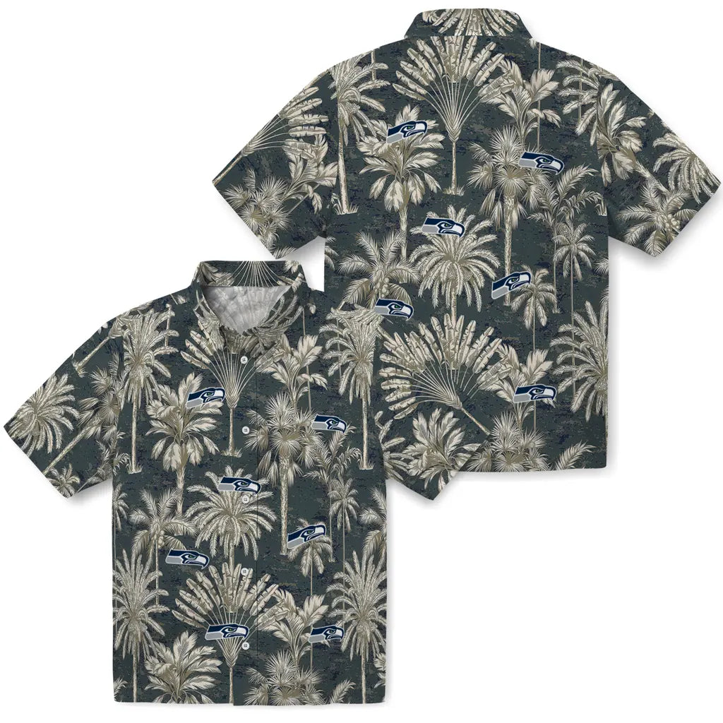 Seattle Seahawks Hawaiian Shirt - Vintage Palm Tree | Moonbestprint