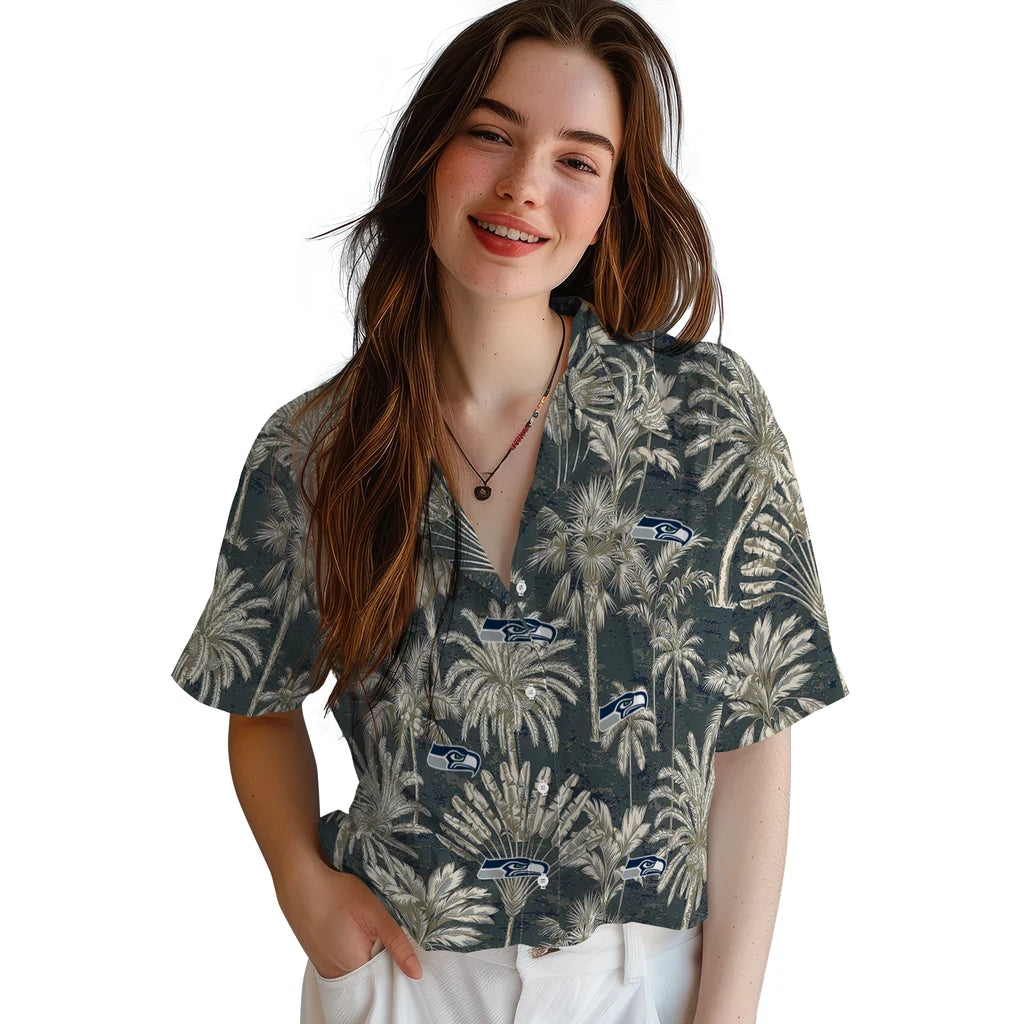 Seattle Seahawks Hawaiian Shirt - Vintage Palm Tree | Moonbestprint