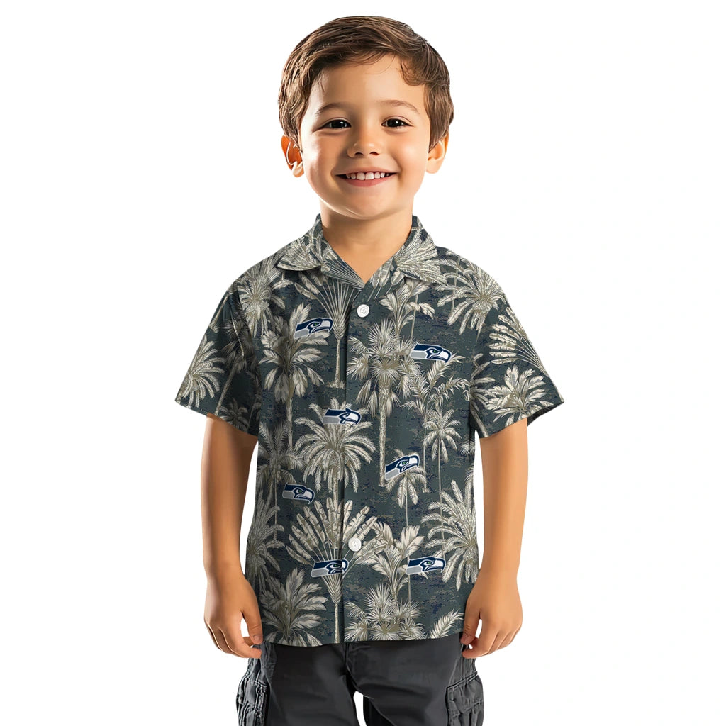 Seattle Seahawks Hawaiian Shirt - Vintage Palm Tree | Moonbestprint