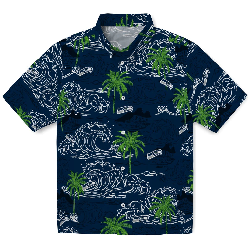 Seattle Seahawks Hawaiian Shirt - Wave Palm | Moonbestprint