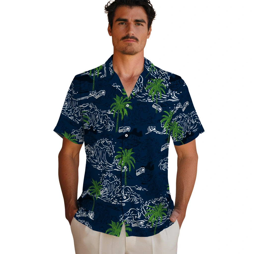 Seattle Seahawks Hawaiian Shirt - Wave Palm | Moonbestprint