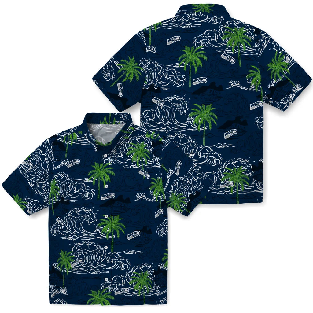 Seattle Seahawks Hawaiian Shirt - Wave Palm | Moonbestprint