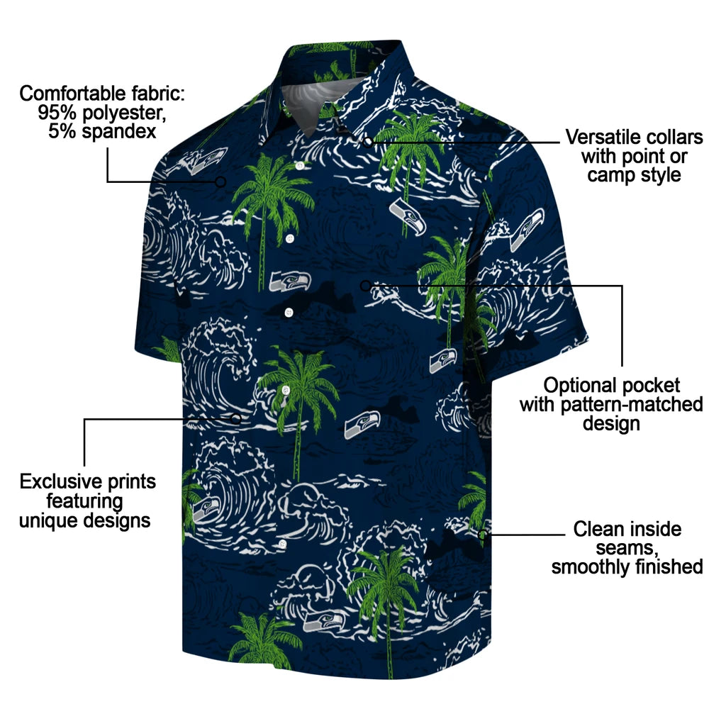 Seattle Seahawks Hawaiian Shirt - Wave Palm | Moonbestprint