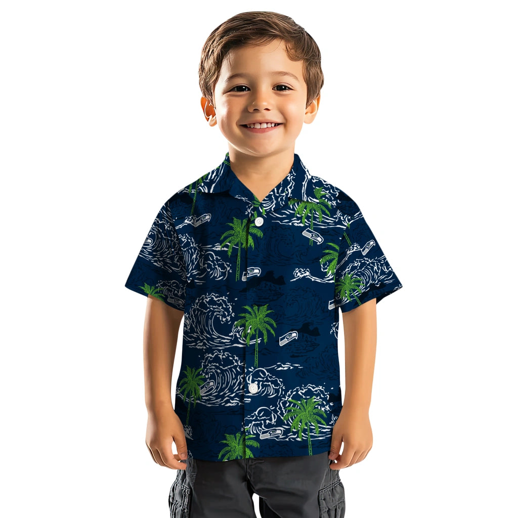 Seattle Seahawks Hawaiian Shirt - Wave Palm | Moonbestprint