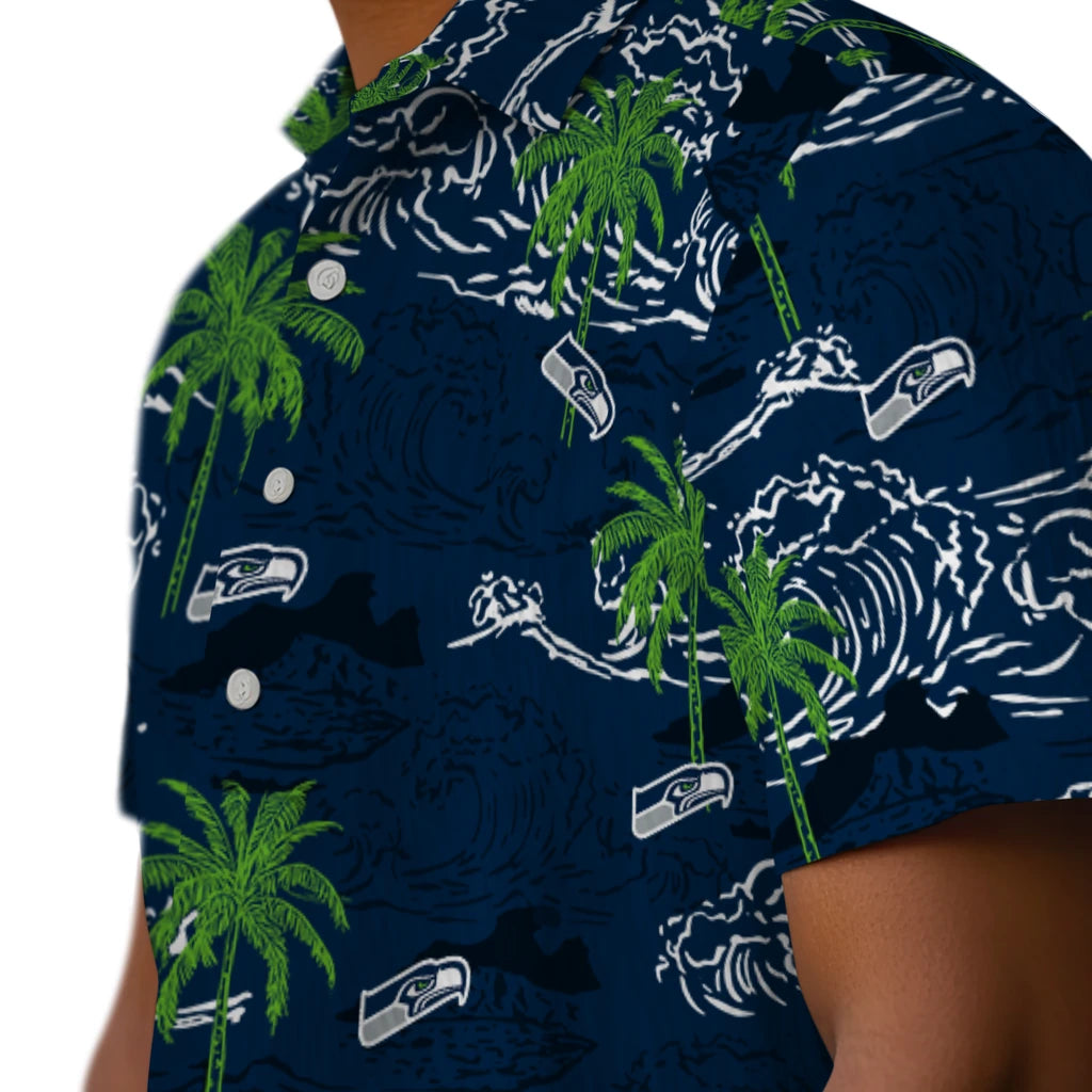 Seattle Seahawks Hawaiian Shirt - Wave Palm | Moonbestprint