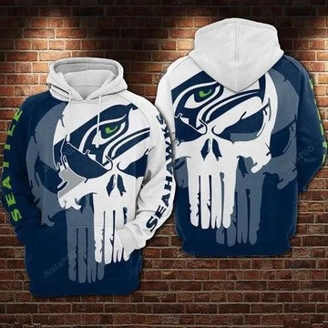 Seattle Seahawks Nfl Football Punisher Skull NFL 3D All Over Print Hoodie -Moonbestprint