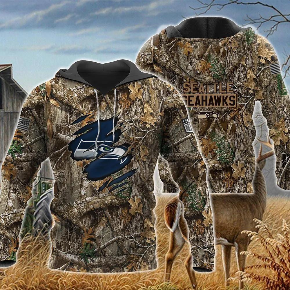 Seattle Seahawks Realtree Hunting Camo NFL 3D All Over Print Hoodie -Moonbestprint