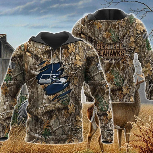 Seattle Seahawks Realtree Hunting Camo NFL 3D All Over Print Hoodie -Moonbestprint