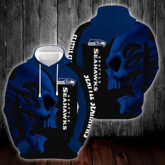 Seattle Seahawks Skull Blue NFL 3D All Over Print Hoodie -Moonbestprint