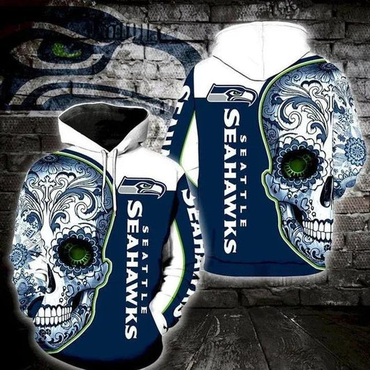 Seattle Seahawks Sugar Skull NFL 3D All Over Print Hoodie -Moonbestprint