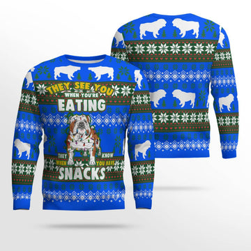 Bulldog They See You When You're Eating Snack Ugly Christmas Sweater Blue – Moonbestprint