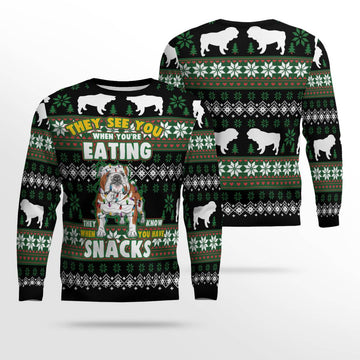 Bulldog They See You When You're Eating Snack Ugly Christmas Sweater Black – Moonbestprint
