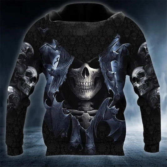 Shadow Bat Grim Reaper Skull 3D All Over Print Hoodie -Moonbestprint