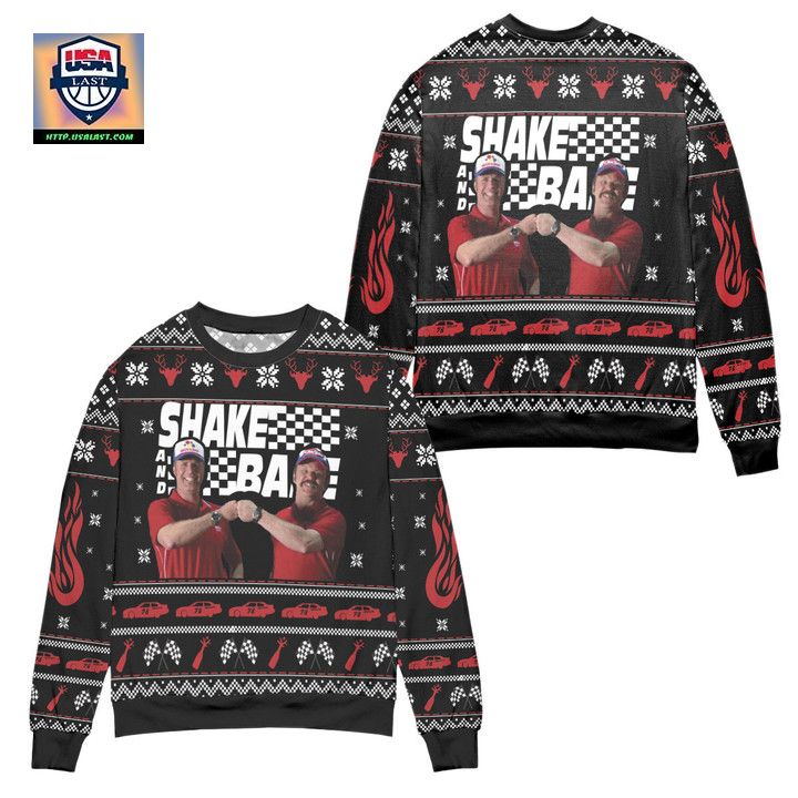 Shake And Bake Talladega Nights Reindeer Pattern Ugly Christmas Sweater ? Black ? Usalast