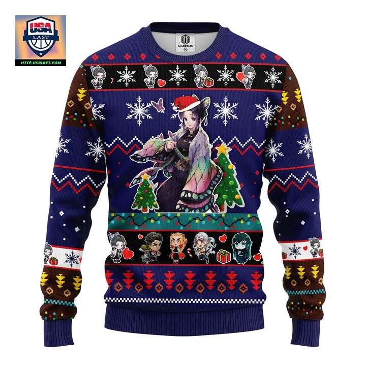 Shinobu Kocho Demon Slayer Anime Ugly Christmas Sweater Blue 1 Amazing Gift Idea Thanksgiving Gift ? Usalast