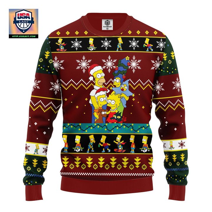 Simpson Family Ugly Christmas Sweater Red Brown 1 Amazing Gift Idea Thanksgiving Gift ? Usalast