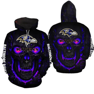 Skull Baltimore Ravens Black NFL 3D All Over Print Hoodie -Moonbestprint
