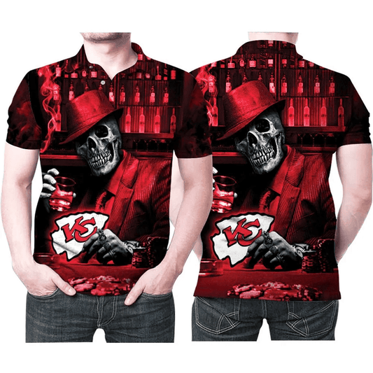 Skull Casino Pokers Kansas City Chiefs Logo 3D Polo Shirt - Moonbestprint