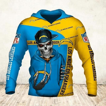 Skull Death Hold Logo Los Angeles Chargers NFL 3D All Over Print Hoodie -Moonbestprint