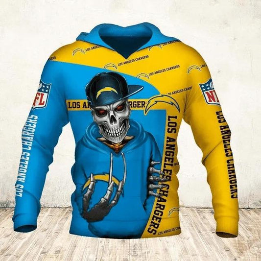 Skull Death Hold Logo Los Angeles Chargers NFL 3D All Over Print Hoodie -Moonbestprint