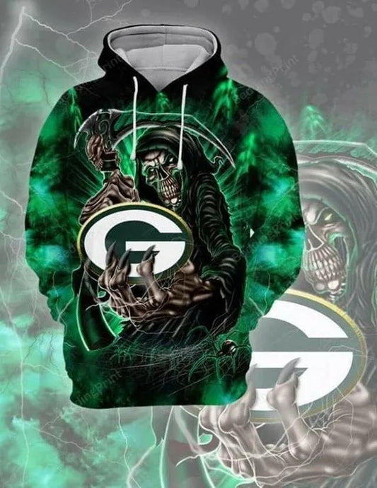 Skull Hold Logo Green Bay Packers NFL 3D All Over Print Hoodie -Moonbestprint
