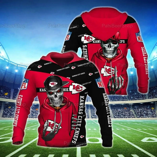 Skull Kansas City Chiefs NFL 3D All Over Print Hoodie -Moonbestprint