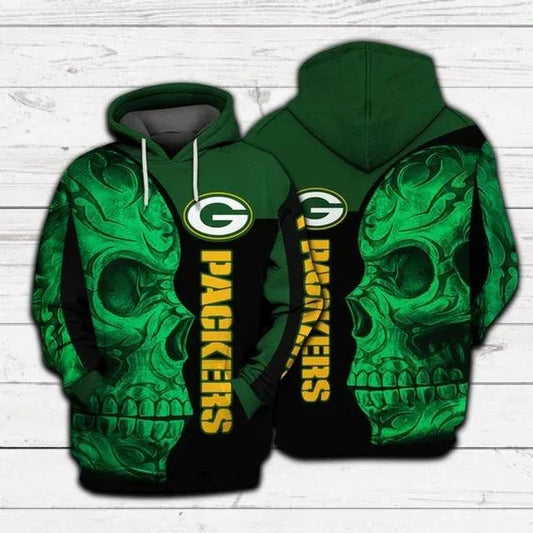 Skullcap Green Bay Packers Gift For Fan NFL 3D All Over Print Hoodie -Moonbestprint