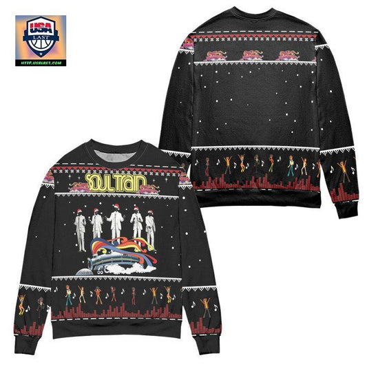Soul Train Snowflake Pattern Ugly Christmas Sweater ? Black ? Usalast