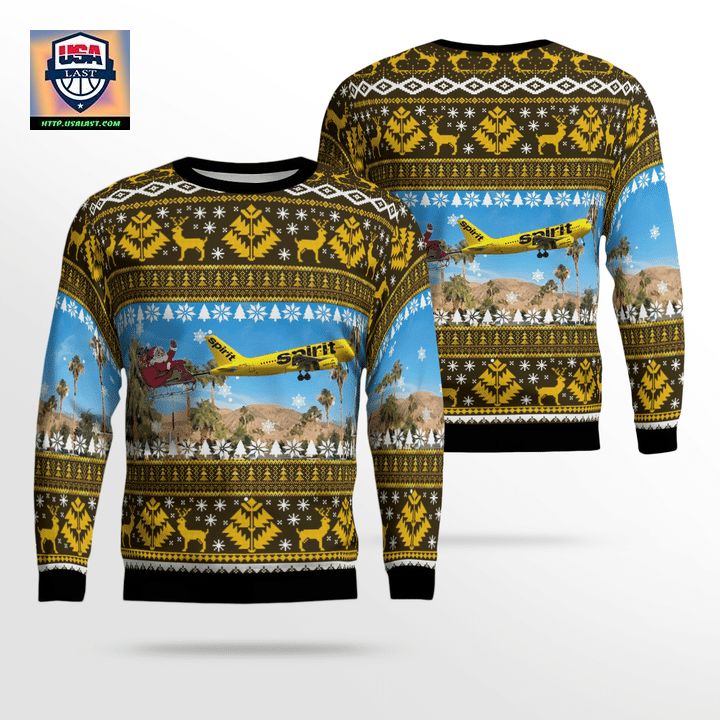 Spirit Airlines Airbus A319 With Santa Over Palm Springs Christmas AOP Sweater ? Usalast