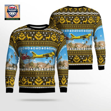 Spirit Airlines Airbus A319 With Santa Over Palm Springs Christmas AOP Sweater ? Usalast