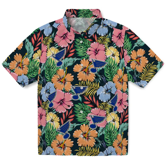 St. Louis Blues Hawaiian Shirt - Brilliant Hibiscus Garden | Moonbestprint