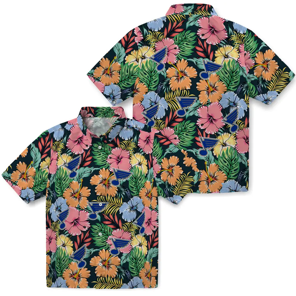 St. Louis Blues Hawaiian Shirt - Brilliant Hibiscus Garden | Moonbestprint
