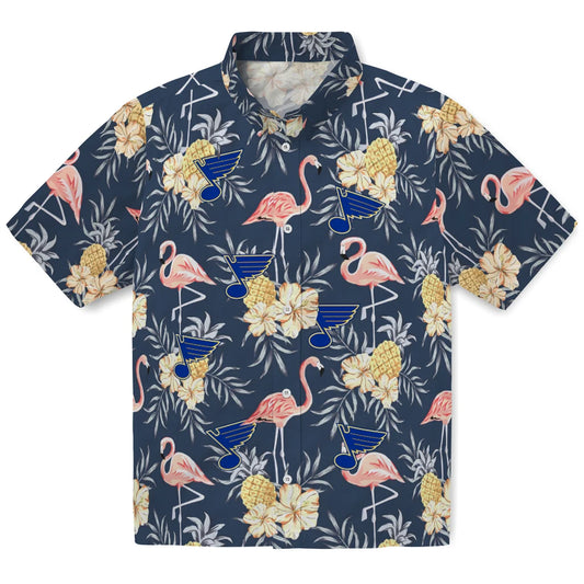 St. Louis Blues Hawaiian Shirt - Flamingo Hibiscus | Moonbestprint