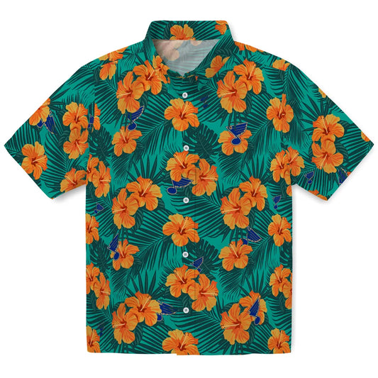 St. Louis Blues Hawaiian Shirt - Hibiscus and Palm Leaves | Moonbestprint