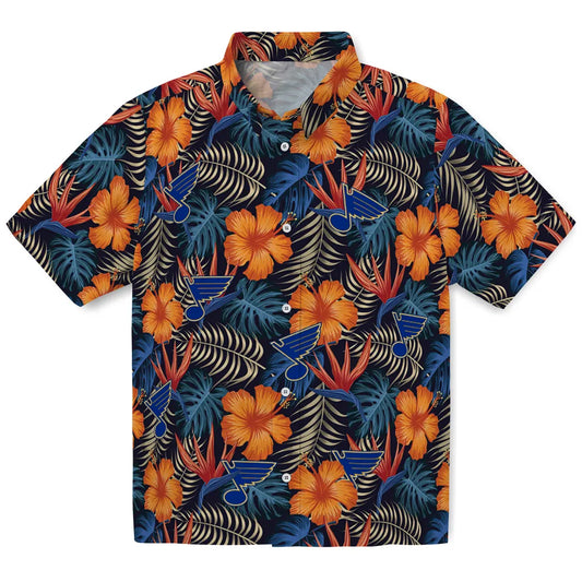 St. Louis Blues Hawaiian Shirt - Hibiscus Foliage | Moonbestprint