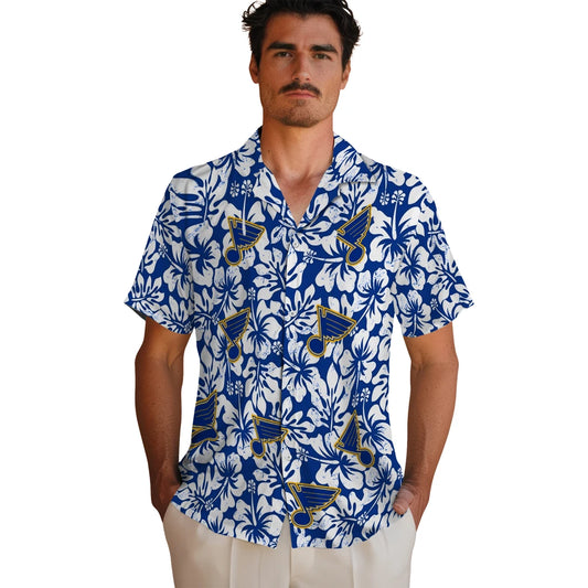 St. Louis Blues Hawaiian Shirt - Hibiscus Motif | Moonbestprint