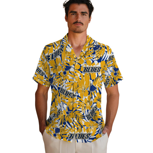 St. Louis Blues Hawaiian Shirt - Hibiscus Overlay | Moonbestprint