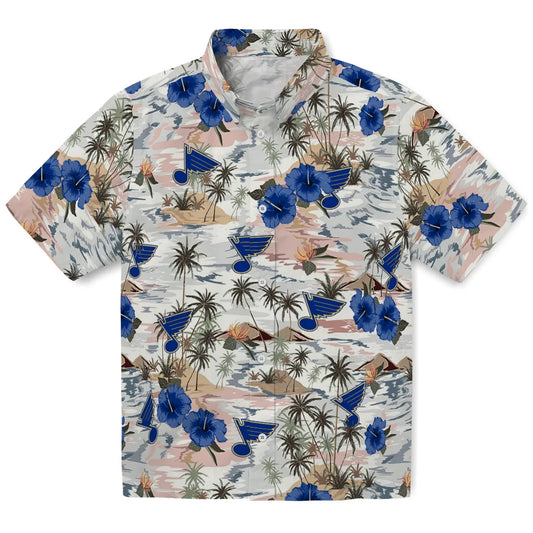 St. Louis Blues Hawaiian Shirt - Hibiscus Seaside | Moonbestprint