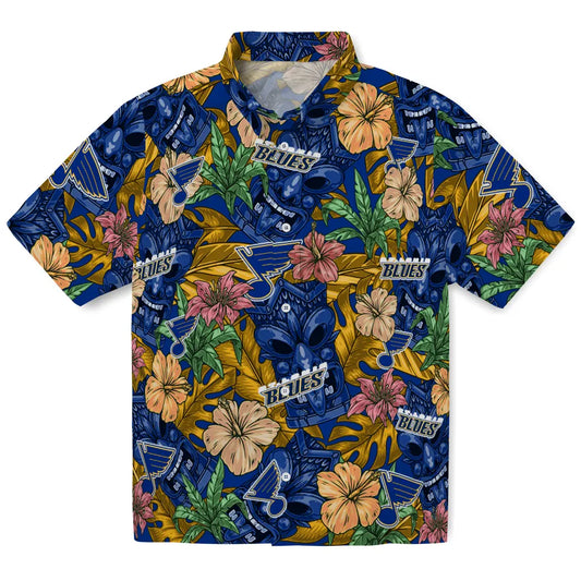 St. Louis Blues Hawaiian Shirt - Hibiscus Tiki Jungle | Moonbestprint