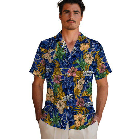 St. Louis Blues Hawaiian Shirt - Hibiscus Tiki Jungle | Moonbestprint