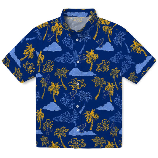 St. Louis Blues Hawaiian Shirt - Palm And Clouds | Moonbestprint