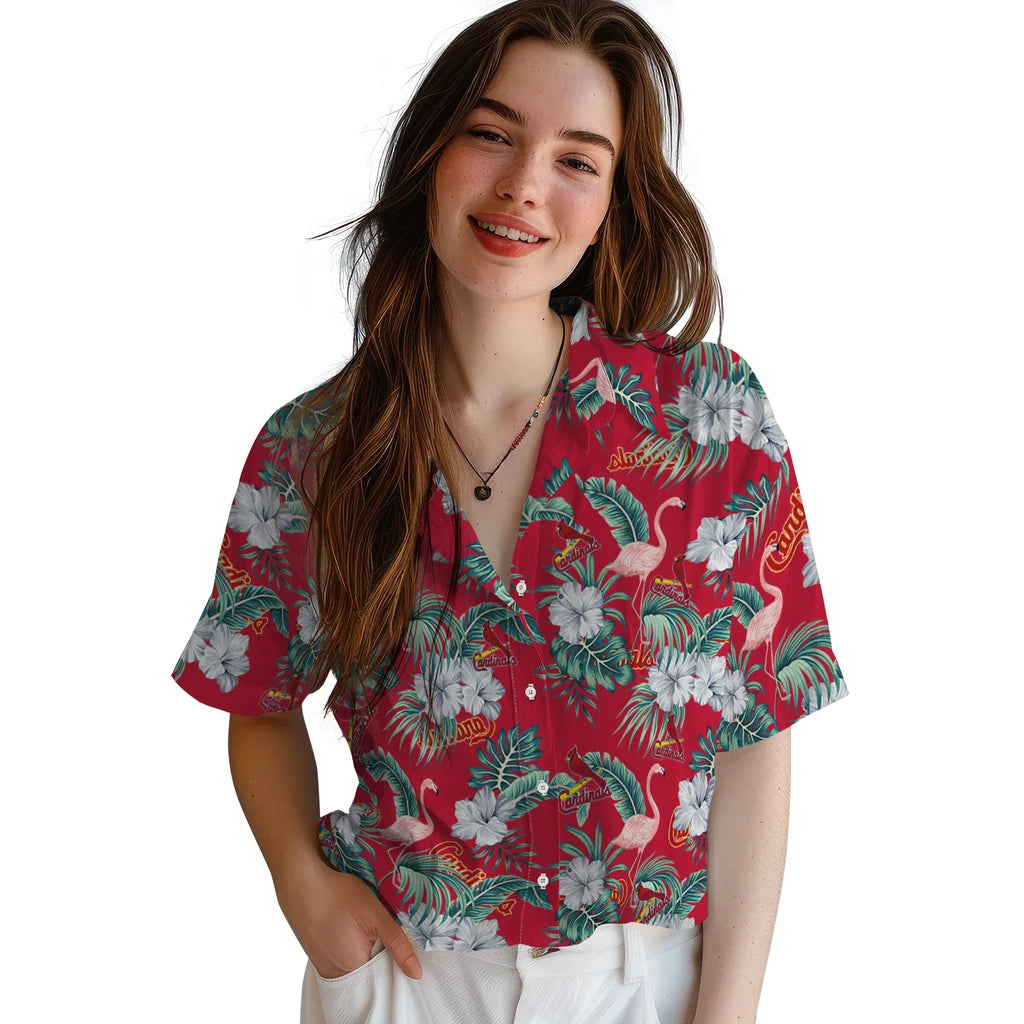 St. Louis Cardinals Hawaiian Shirt - Flamingo and Hibiscus | Moonbestprint