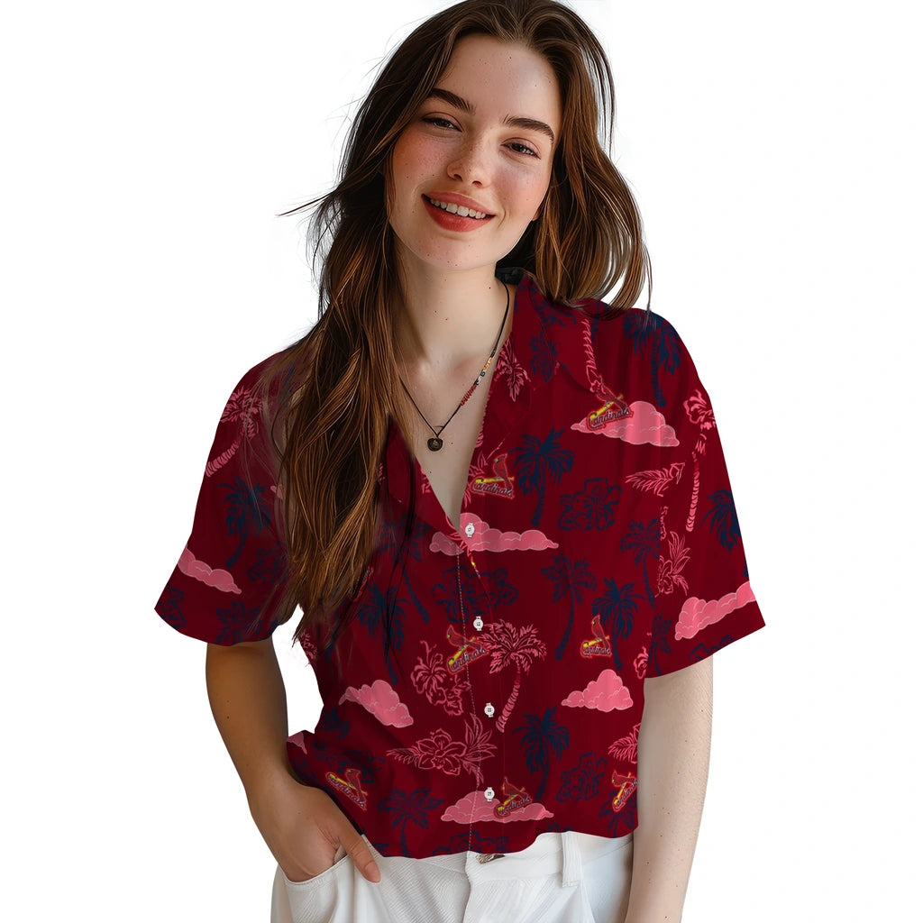 St. Louis Cardinals Hawaiian Shirt - Palm And Clouds | Moonbestprint