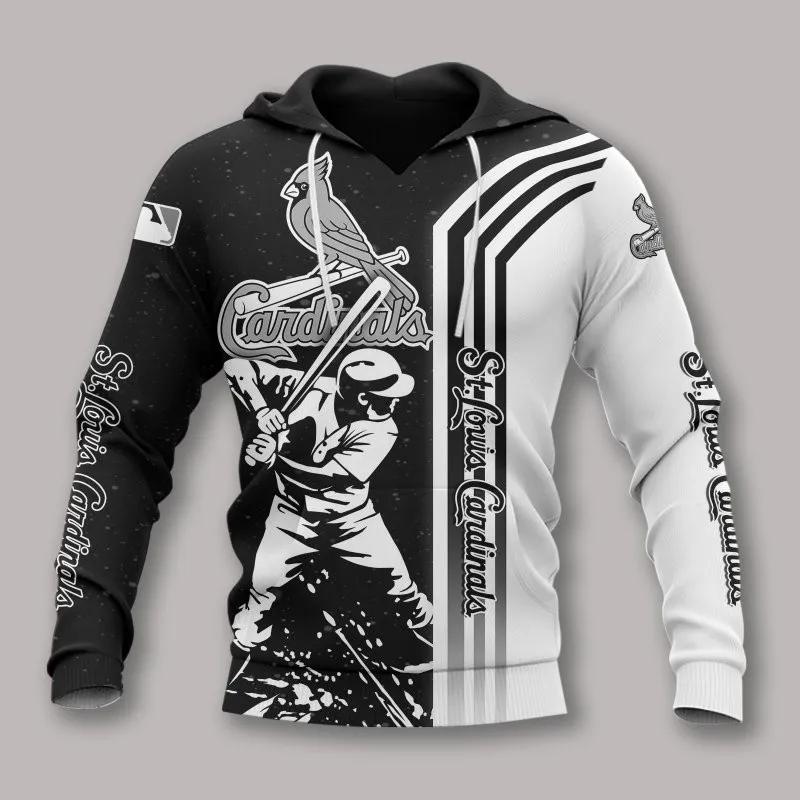 St. Louis Cardinals Black And White MLB All Over Print Hoodie -Moonbestprint
