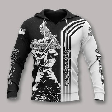 St. Louis Cardinals Black And White MLB All Over Print Hoodie -Moonbestprint