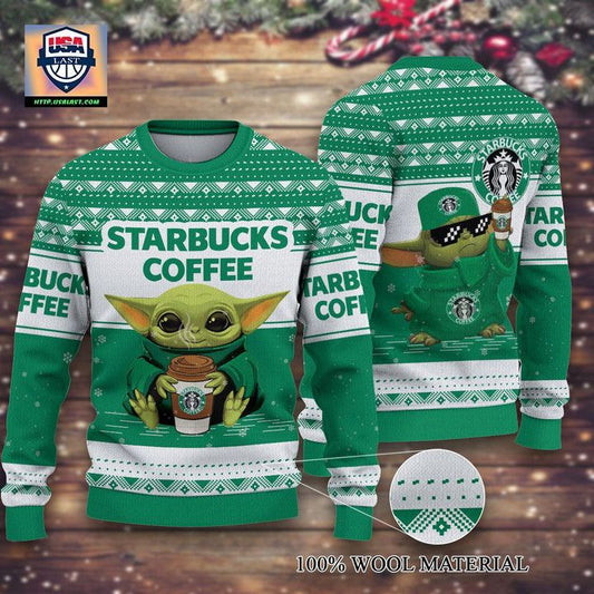 Starbucks Coffee Baby Yoda Merry Christmas Knitted Ugly Sweater ? Usalast