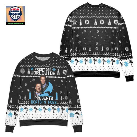 Step Brothers Prestige Worldwide Presents Boats N Hoes Ugly Christmas Sweater ? Black ? Usalast